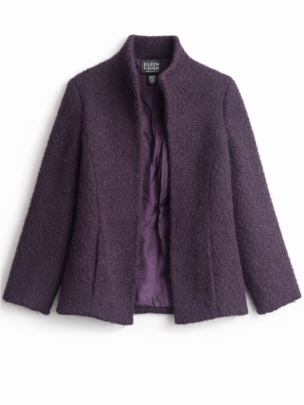 Eileen Fisher Boiled Wool Jacket Petite PP Purple Stand Collar Italian Fabric